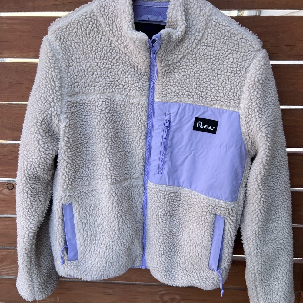 Penfield Kids Cream Sherpa Jacket with Lavender Trim